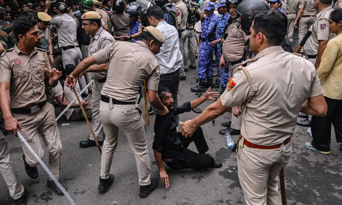 Indian police fire tear gas, baton-charge Cockroach Janta Party protesters trying to march on parliament in Delhi